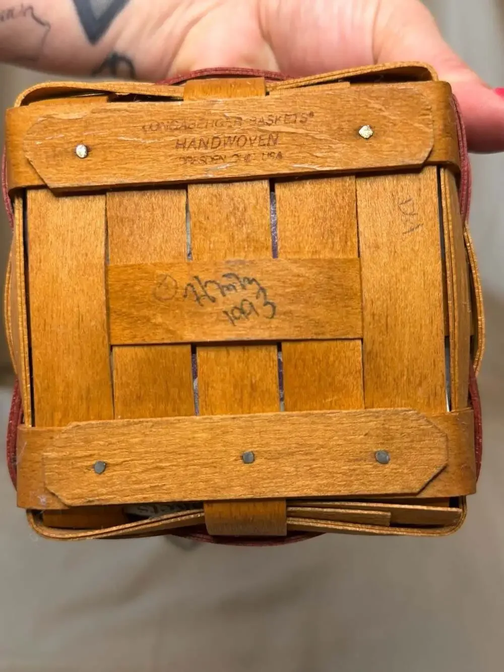 Longaberger Woven Basket with Wooden Lid and Plastic Liner